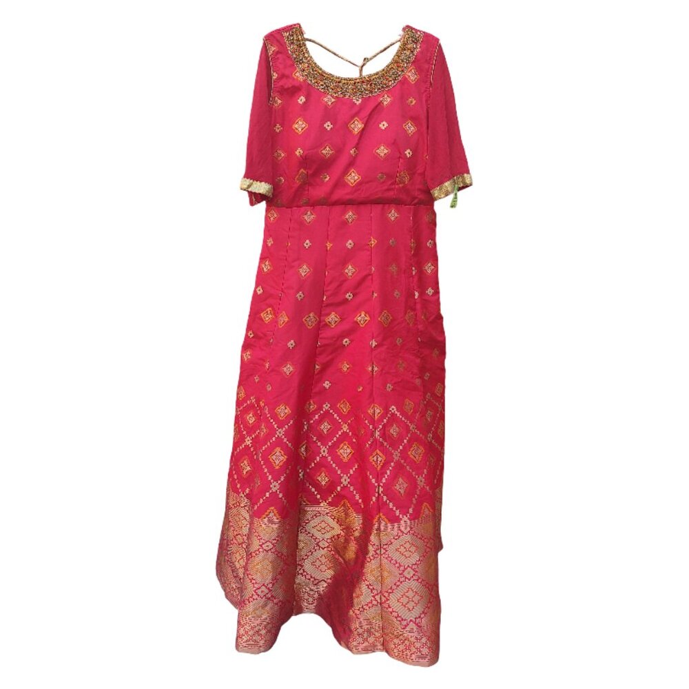 Red and Gold Indian Formal Dress with Crinoline Skirt Size Medium/Large